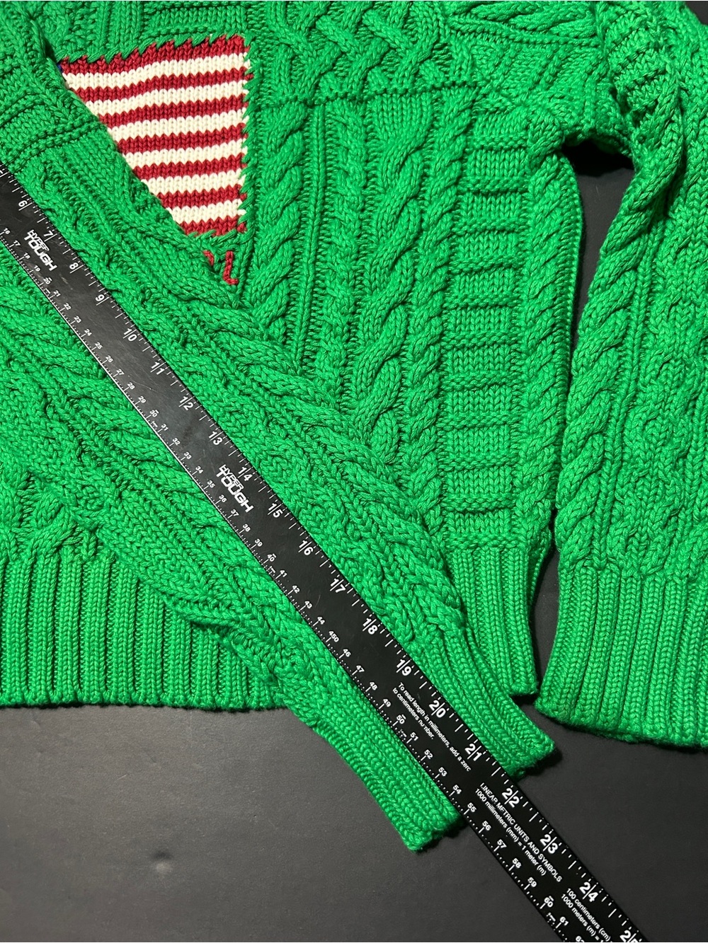 Vintage Polo by Ralph Lauren Green Cable Knit Crewneck with American Flag - Picture 10 of 16